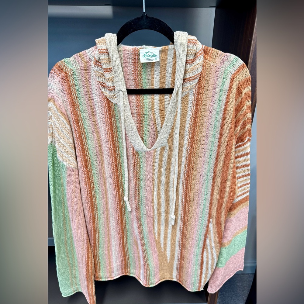 Oatmeal Striped Knit Hoodie